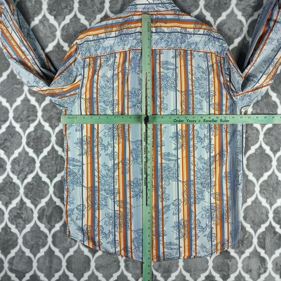 Indigo Palms Shirt Men Large Blue Stripe Floral Button Long Sleeve Resort Cruise - Picture 2 of 9